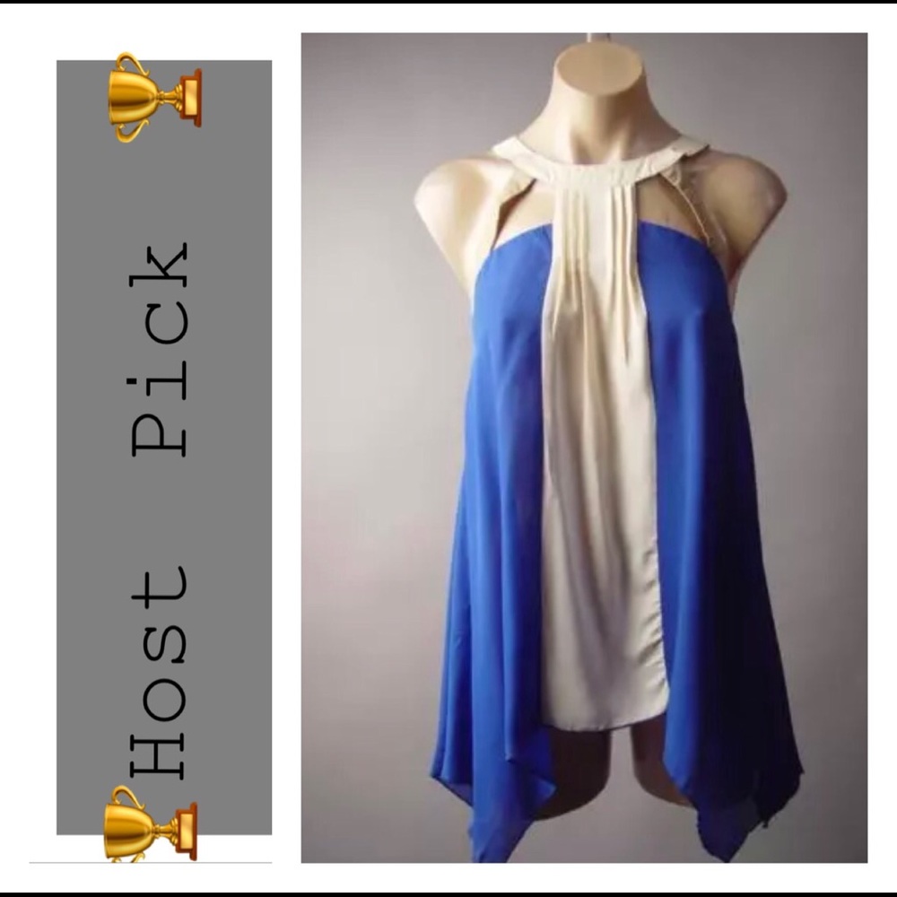 Final Sale Blue/ Beige Straps Back Blouse - Picture 2 of 8